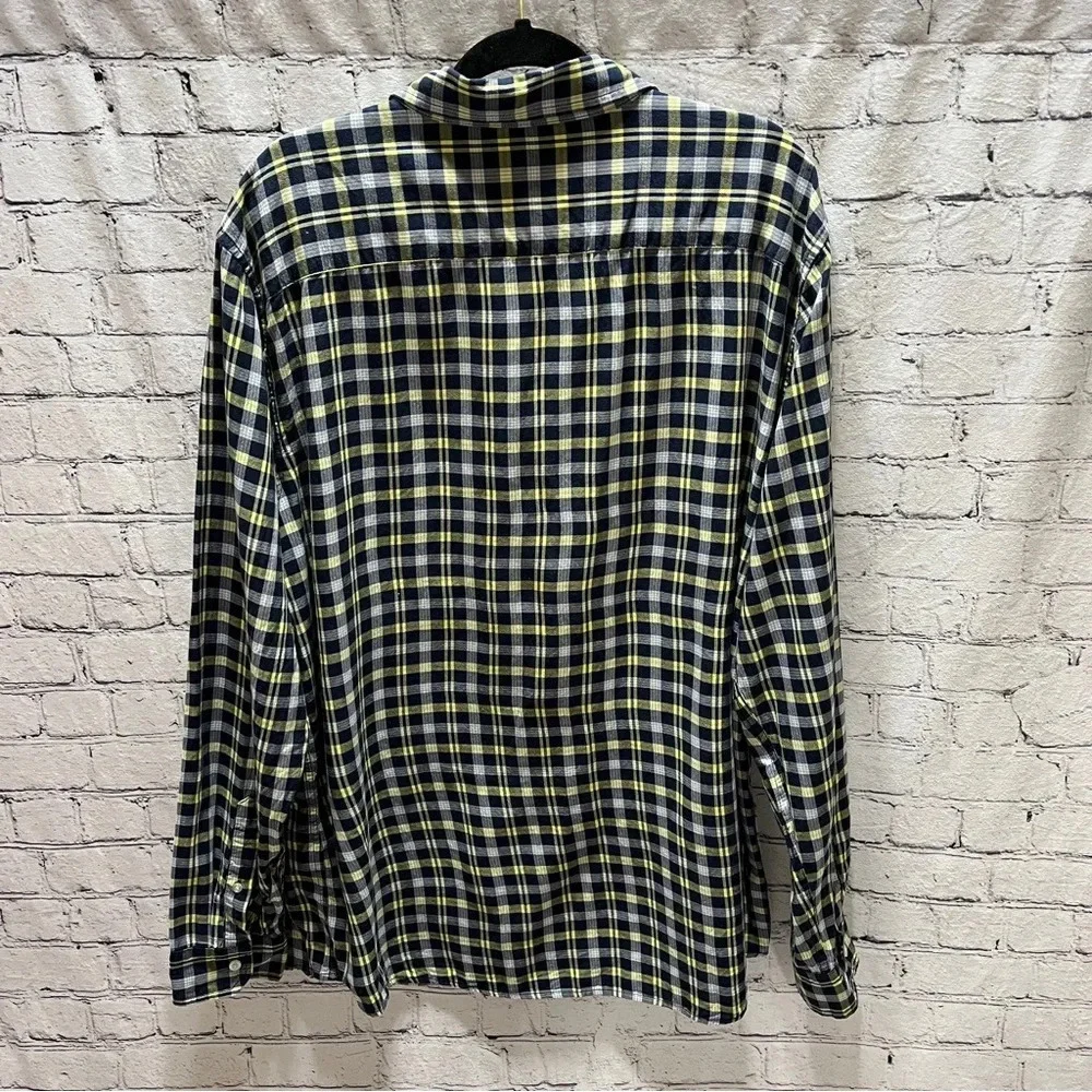 BANANA REPUBLIC Mens Untucked Slim Fit Navy Plaid Long Sleeve Shirt XXL Tall